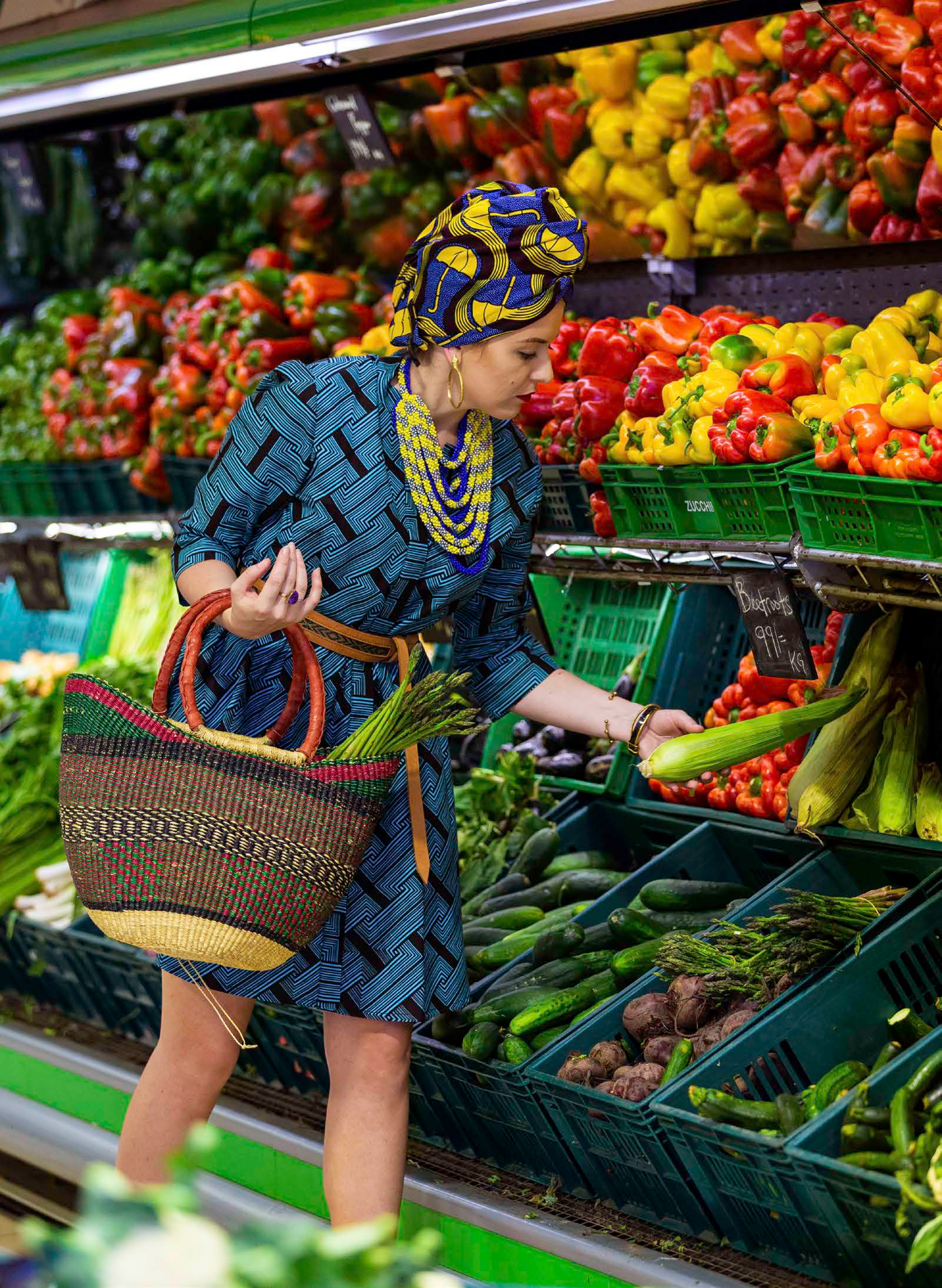 Lifestyle portrait at a fresh produce stall
