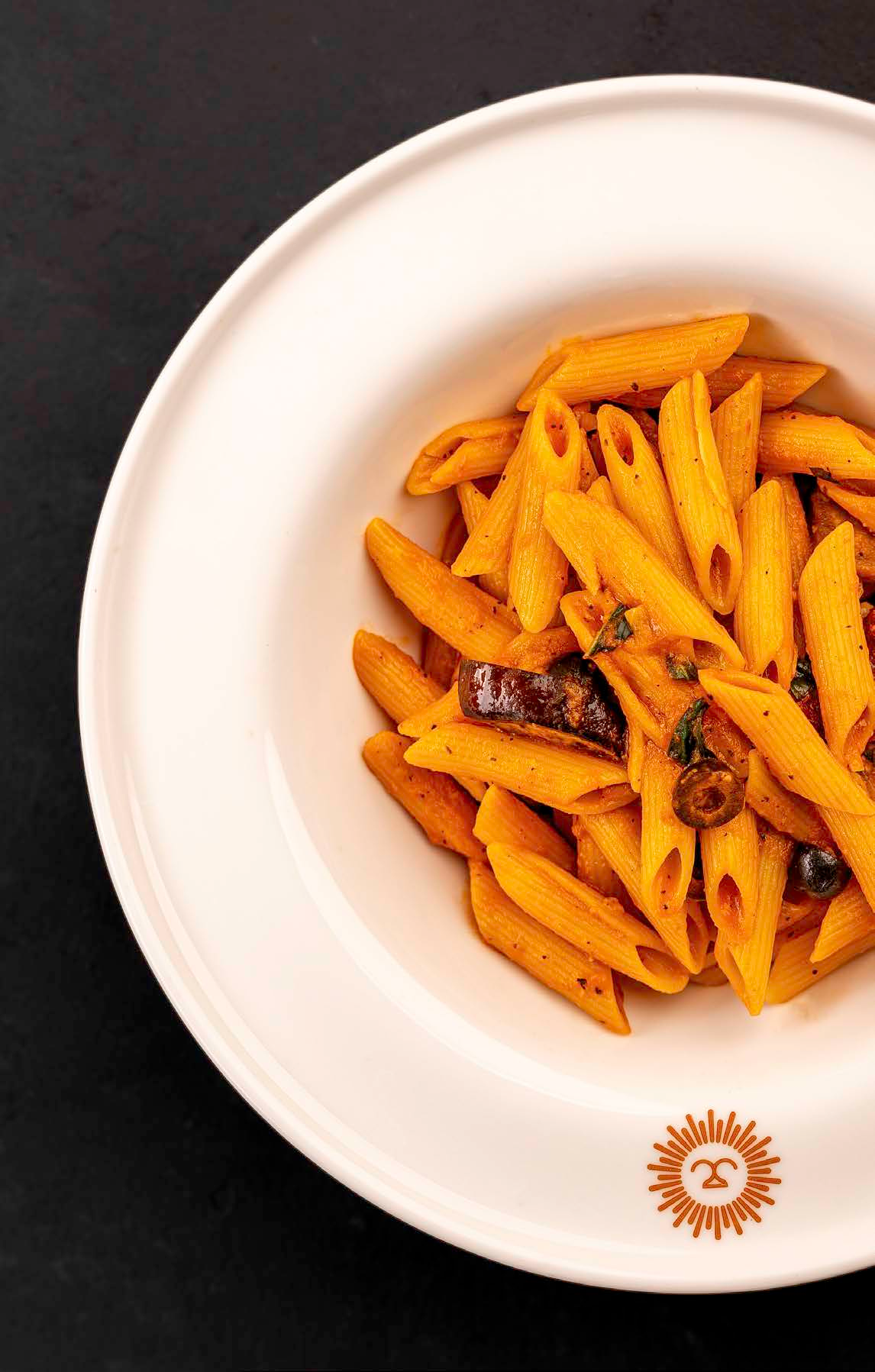 Pasta served on a white plate