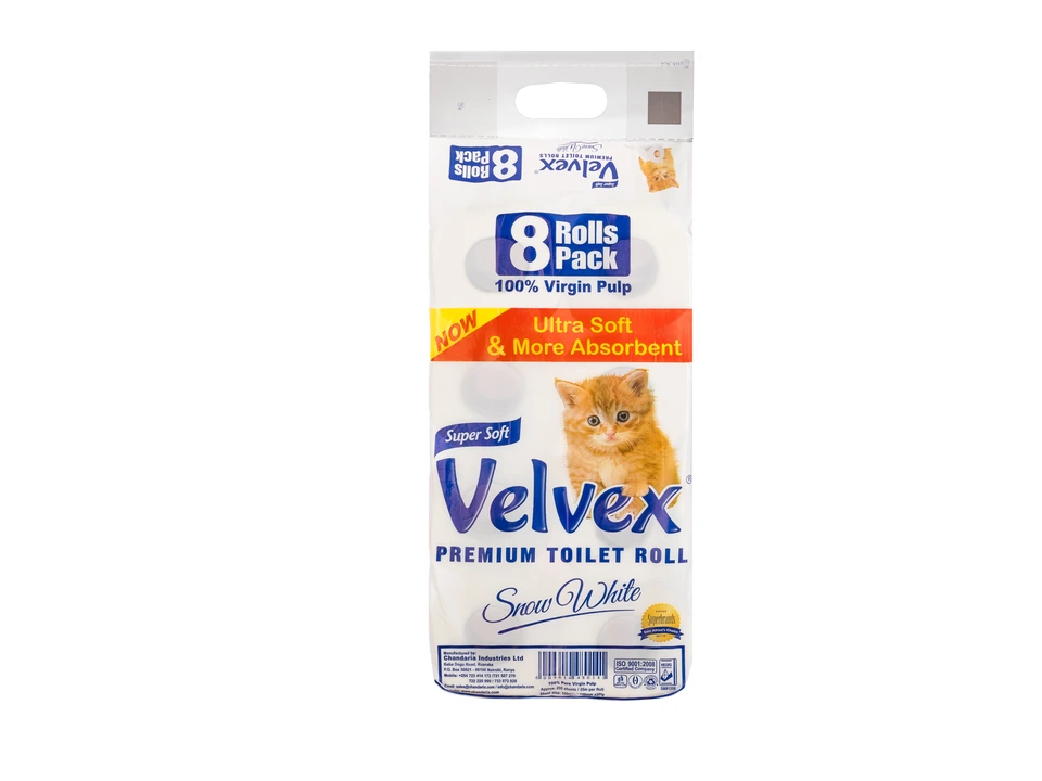 Packaged tissue products arranged against a white background