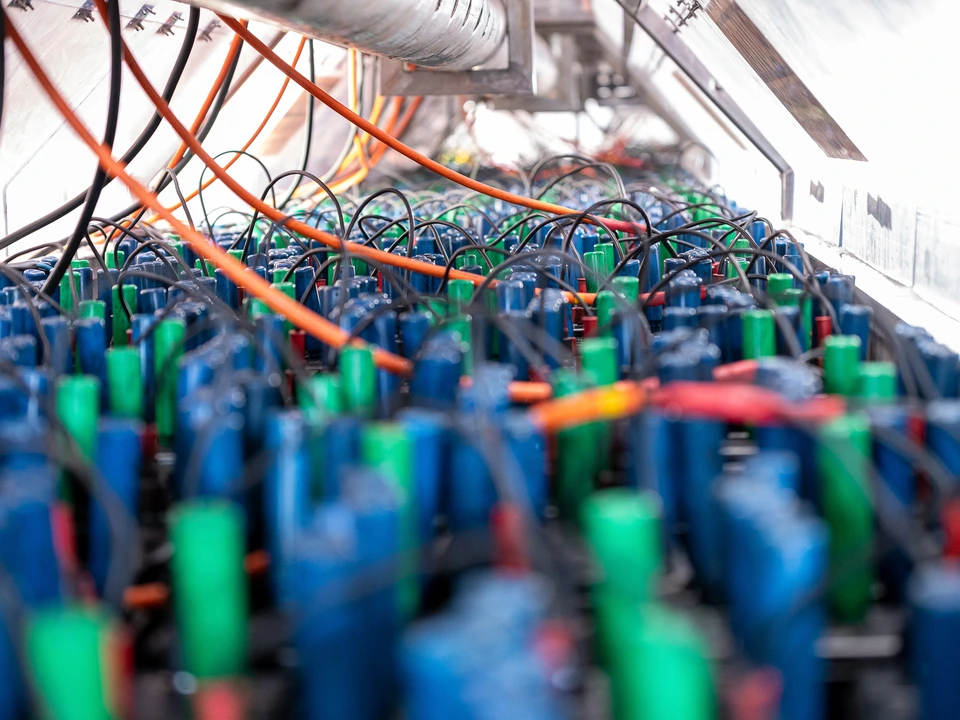 Close view of colourful industrial components and wiring